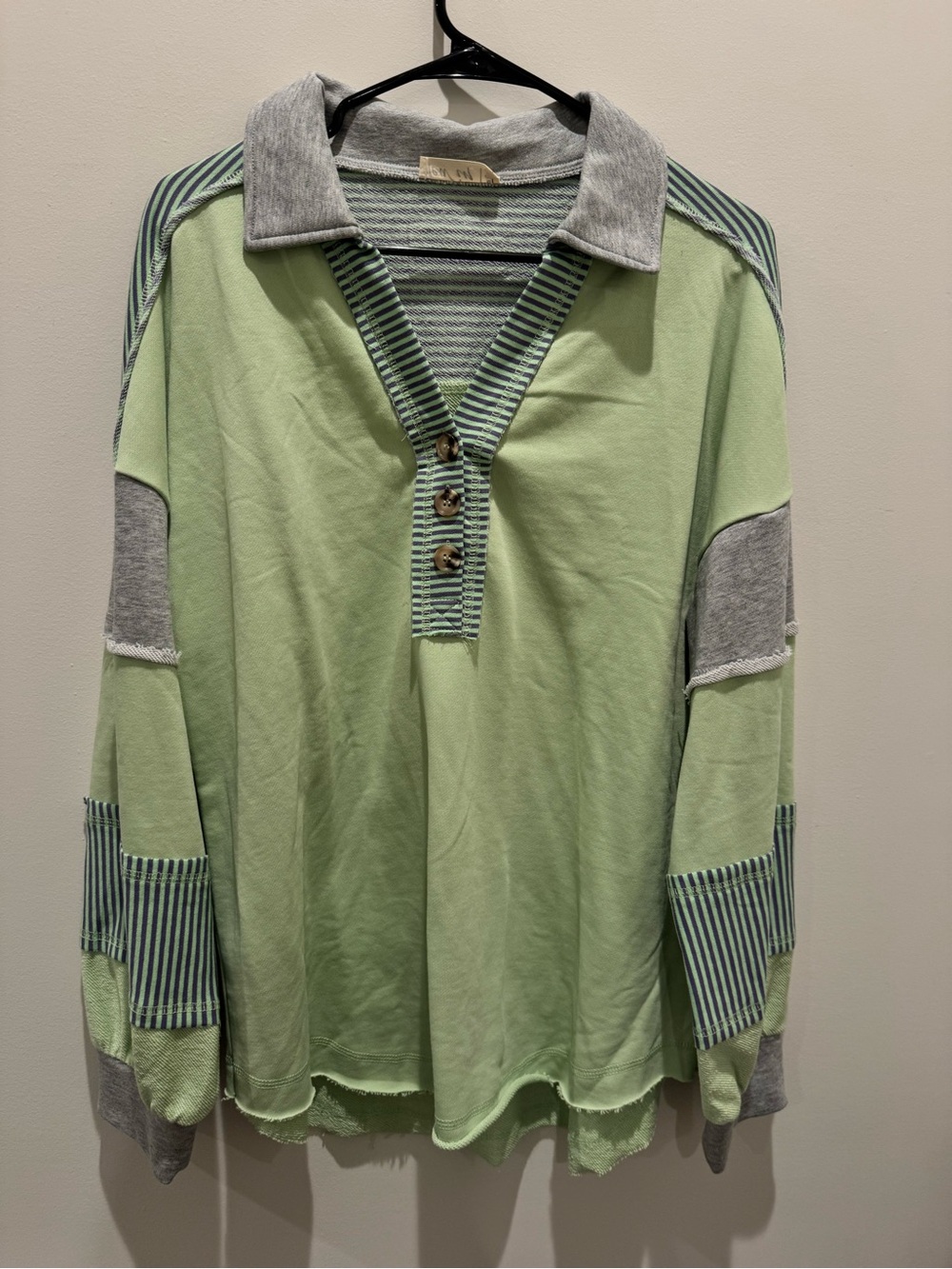 Very J Light Green Striped-Trim Tunic Top